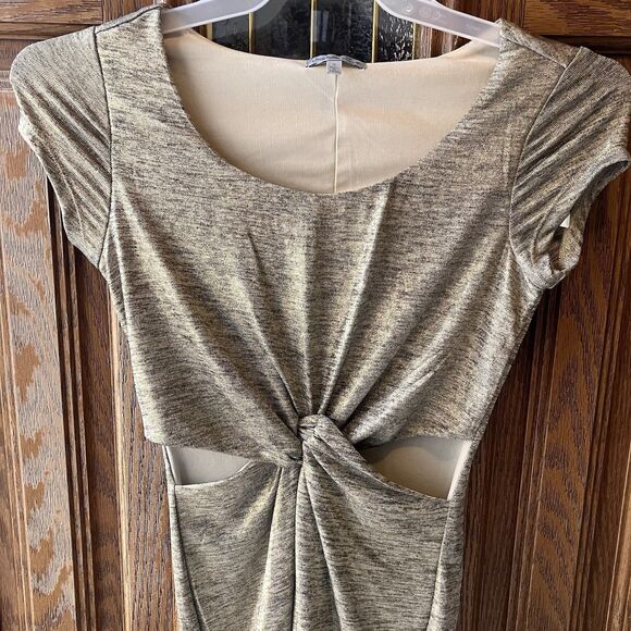 Charlotte‎ Russe Women's Gold Shimmer Lined Cut Out Waist Dress Size S - Picture 3 of 11